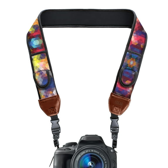 TrueSHOT Camera Strap with Geometric Neoprene Design and Accessory Storage Pockets by USA Gear