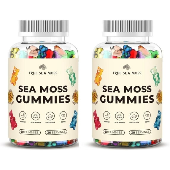 TrueSeaMoss Irish Sea Moss Gummies with Burdock Root & Bladderwrack – Multiflavor Vegan Seamoss Supplement for Women, Men & Kids – 120 Sea Moss Gummies, Made in the USA