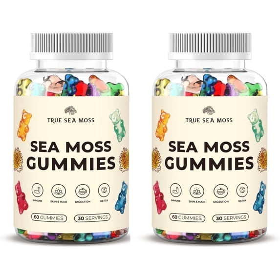 TrueSeaMoss Irish Sea Moss Gummies with Burdock Root & Bladderwrack – Multiflavor Vegan Seamoss Supplement for Women, Men & Kids – 120 Sea Moss Gummies