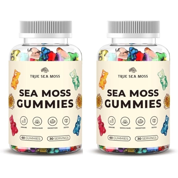 TrueSeaMoss Irish Sea Moss Gummies with Burdock Root & Bladderwrack Multiflavor Vegan Seamoss Supplement for Women, Men & Kids 120 Sea Moss Gummies