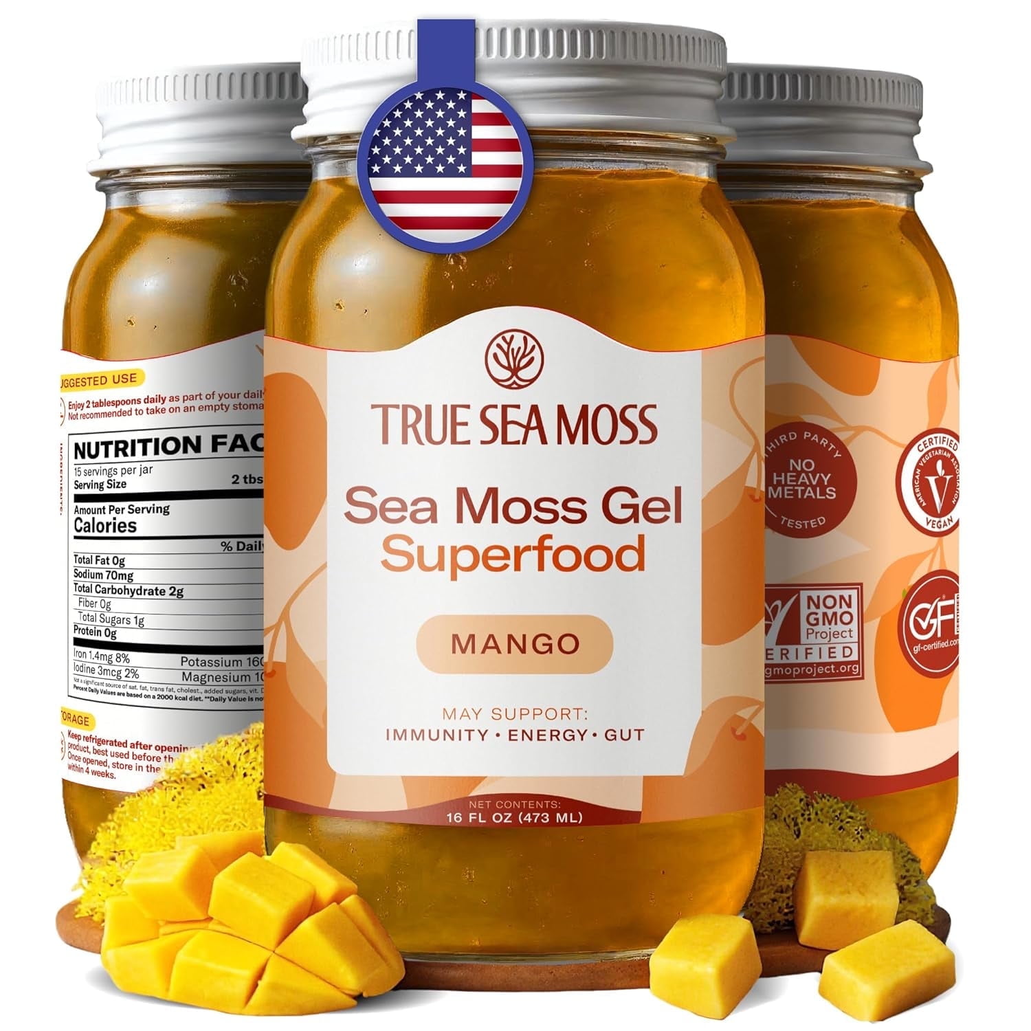 Walmart Black Friday Deals 2025 - True Sea Moss Organic Irish Sea Moss Gel with Mango, Wildcrafted, 16 fl oz