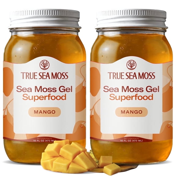TrueSeaMoss Wildcrafted Irish Sea Moss Gel – Mango, 2 Pack, Natural Seamoss – 32 fl oz Flavored Seaweed Snack