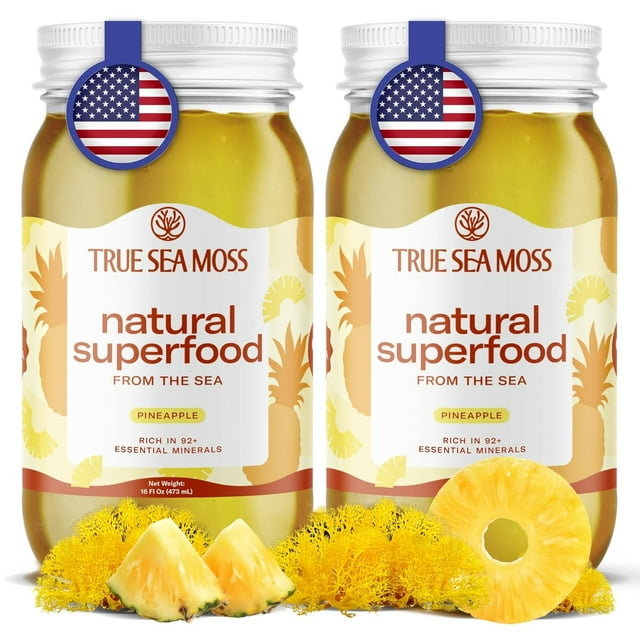 True Sea Moss Pineapple Wildcrafted Irish Sea Moss Gel, Organic, Raw, Antioxidant, 2-Pack, 32 oz