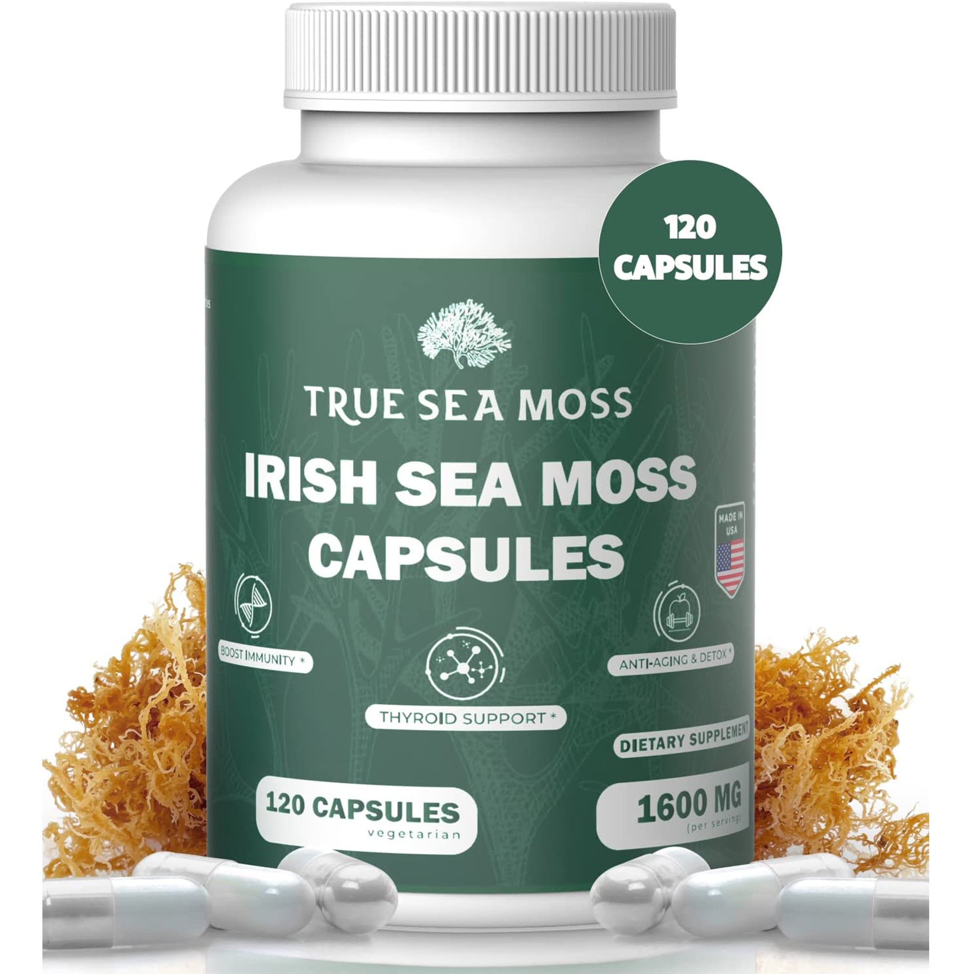 TrueSeaMoss Sea Moss 1600mg 120 Capsules Prebiotic Super Food
