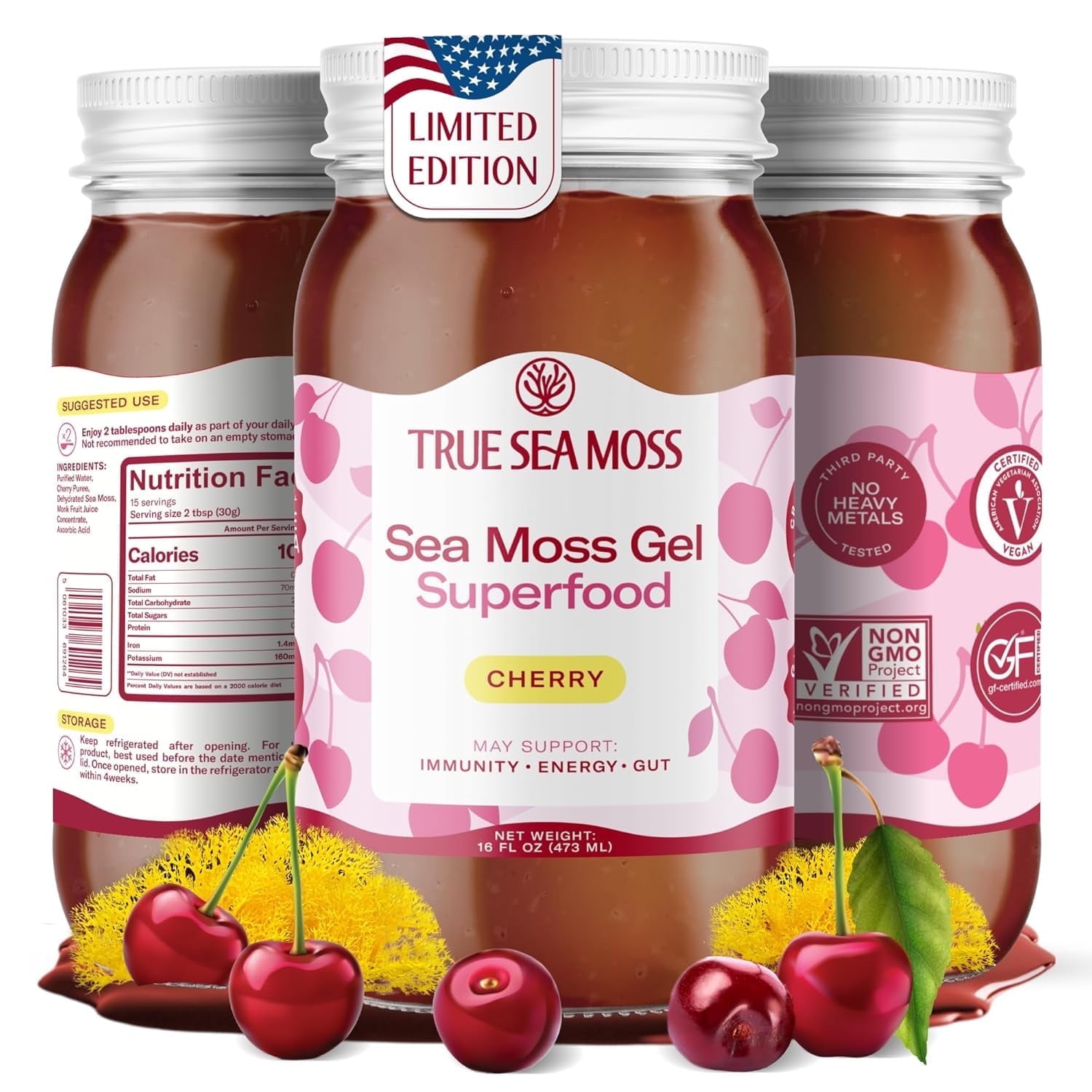 Walmart Black Friday Deals 2025 - True Sea Moss Cherry Sea Moss Gel, Wildcrafted Irish Sea Moss, Rich in Vitamins