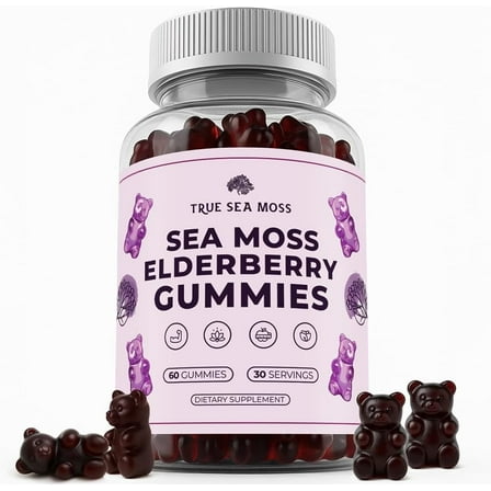 TrueSeaMoss Sea Moss Gummies with Elderberry for Kids & Adults, 60-Count 1-Pack