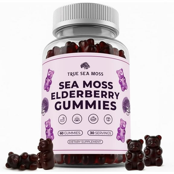 TrueSeaMoss Sea Moss Gummies with Elderberry for Kids & Adults, 60-Count 1-Pack