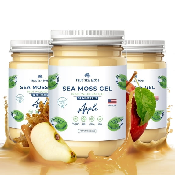 TrueSeaMoss Wildcrafted Irish Sea Moss Gel Raw Sea Moss Supplement, Apple 12 Oz 3-Pack