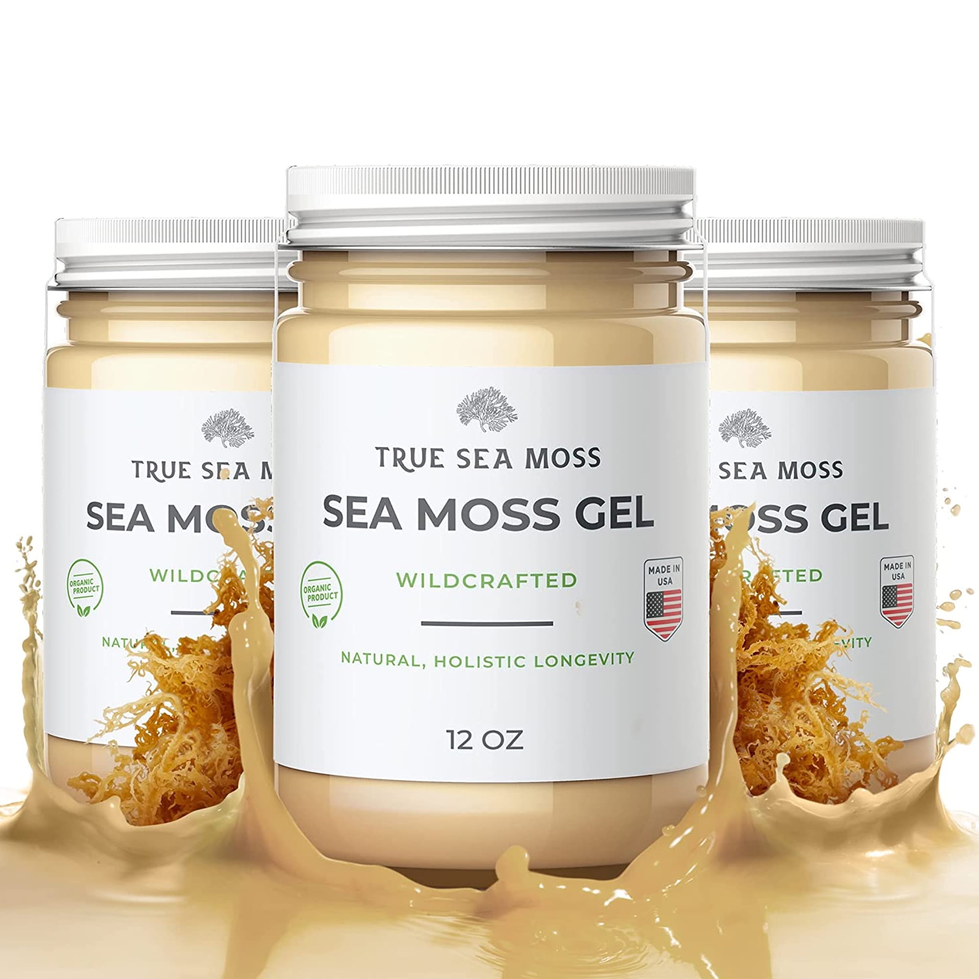 TrueSeaMoss Wildcrafted Irish Sea Moss Gel Raw Sea Moss Supplement,  Original 12 Oz 3-Pack 
