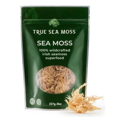 TrueSeaMoss Wildcrafted Irish Sea Moss Sun-Dried Seaweed, 8 oz, Raw Texture, Sea Vegetable