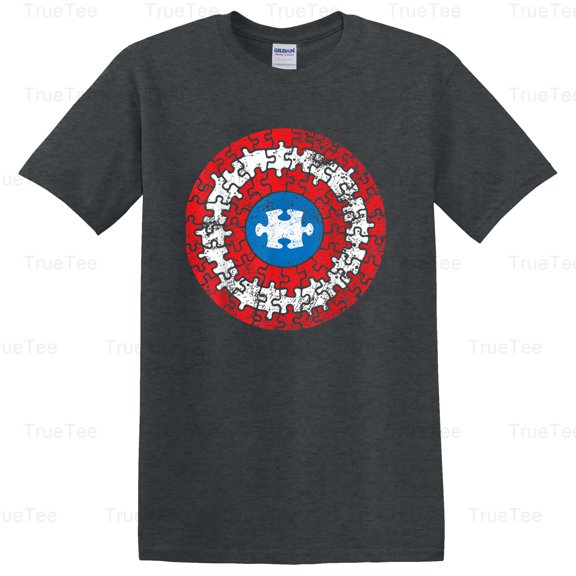 TrueTee10 Captain Autism Awareness Shirt, Support Autistic Superkid Hero Advocate Design T-Shirt, for Unisex, up to size 5XL.
