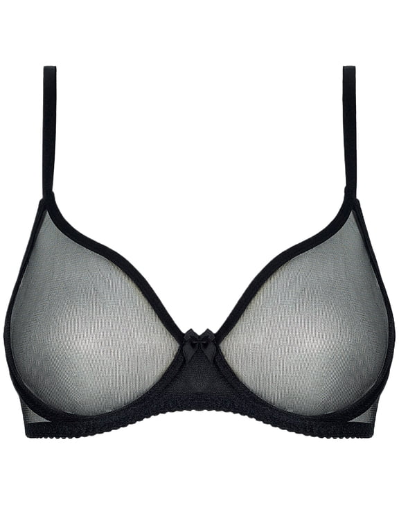 Sexy Sheer Bras for Women Demi Mesh See Through Lingerie Bralette Unlined Underwire Plunge No Padded Bra Black 32B