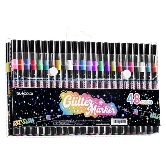 Truecolor Glitter Markers, 48 Count, Soft Dual Tip Water-Based Ink, Non Bleed for Drawing, Journaling & Crafts