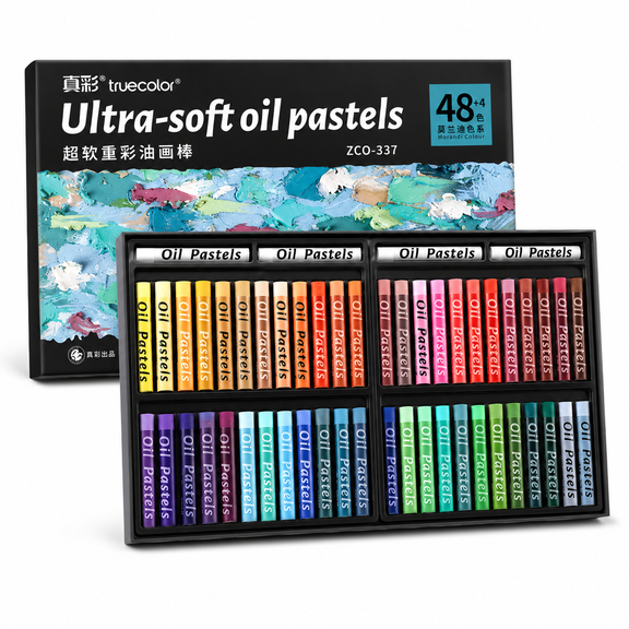Truecolor 48 Colors Soft Oil Pastels, Morandi Color Oil Pastel Set with Extra White Pastels, Hard Storage Case for Blending, Layering and Art Drawing