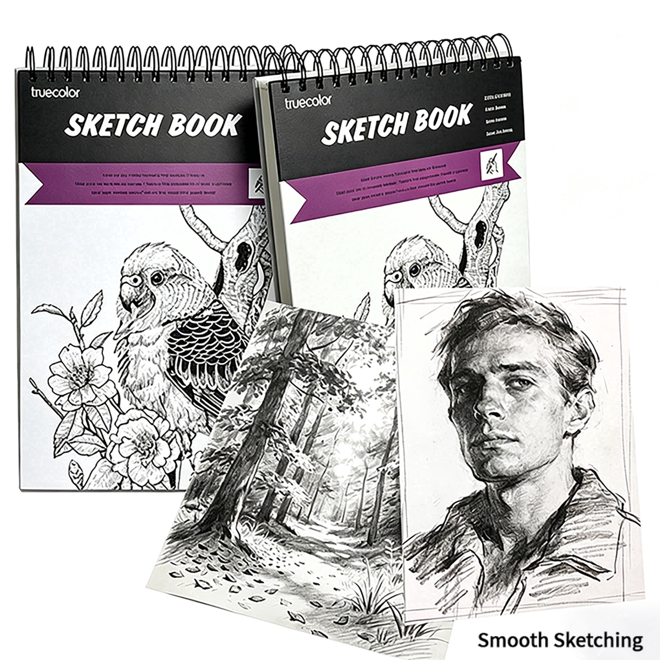 Truecolor Sketch Book, 2 pcs Single Spiral Bound Sketchbook 11.65 x 8.35 Inch, Thick Drawing Pad for Sketching, Drawing, Doodling and Art Practice