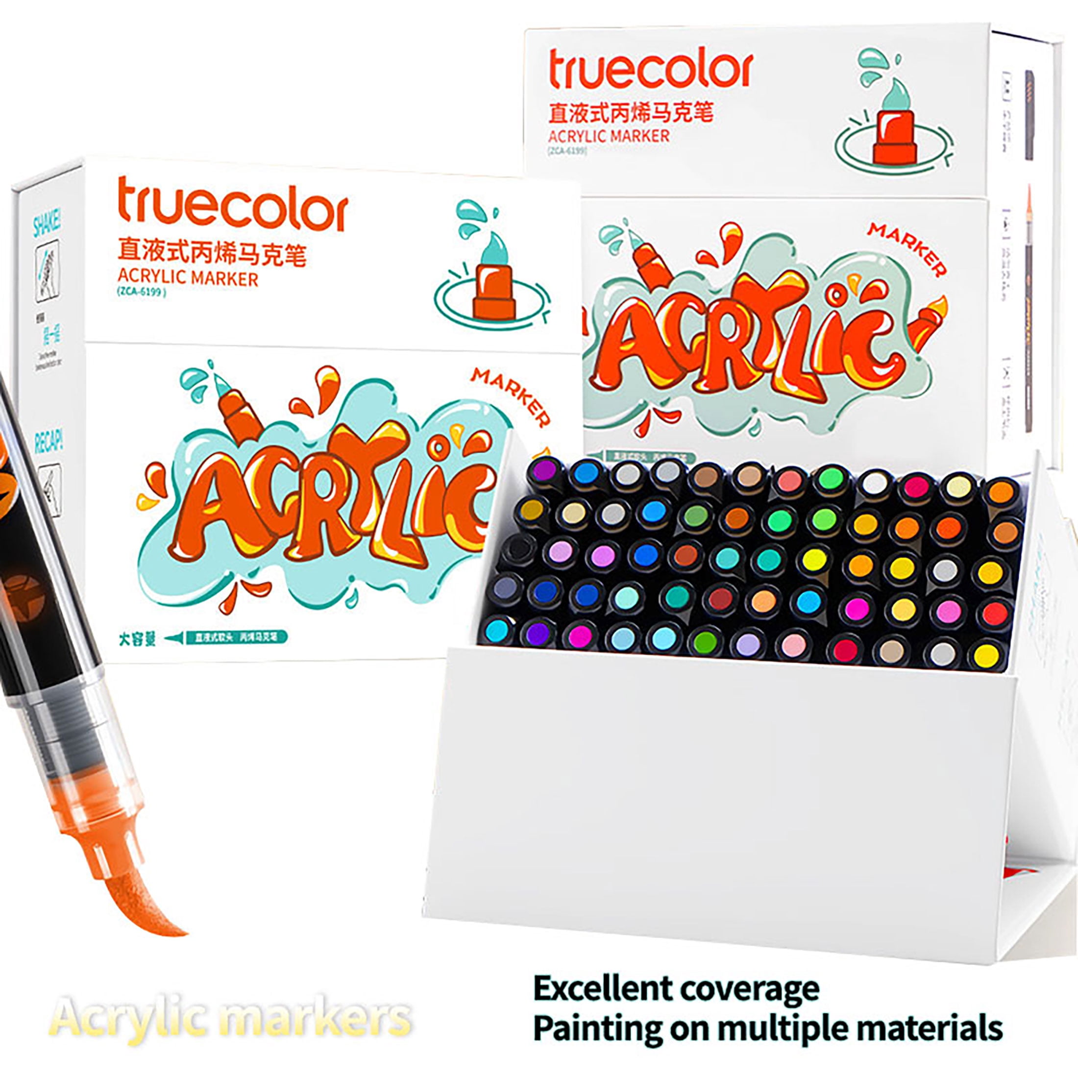 Truecolor ZCA-6199 Soft Tip Direct-Flow Acrylic Markers with Magnetic Hard Case
