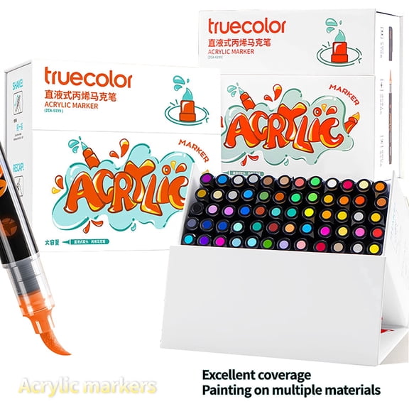Truecolor 24colors Soft Tip Direct-Flow Acrylic Markers with Magnetic Hard Case