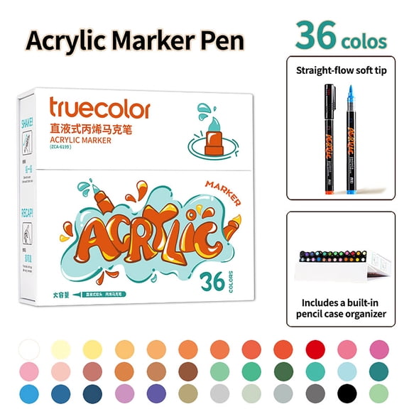 Truecolor ZCA-6199 Soft Tip Direct-Flow Acrylic Markers with Magnetic Hard Case