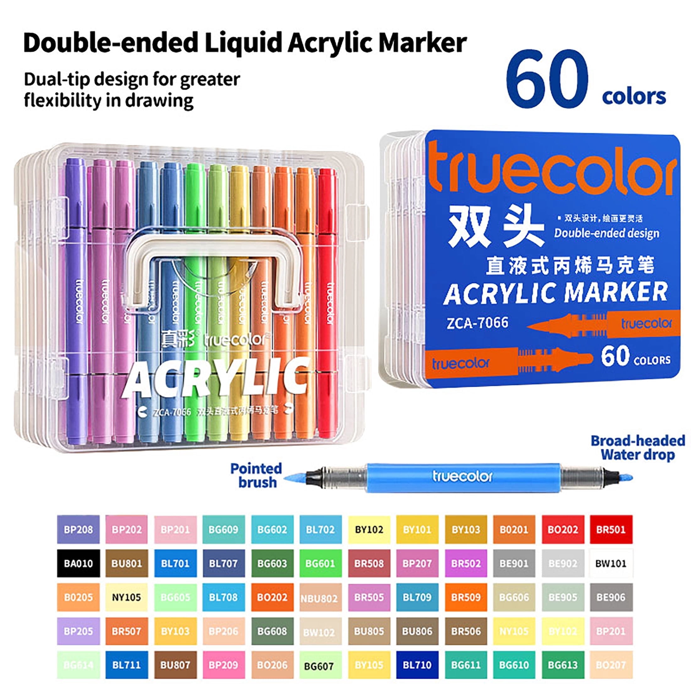 Truecolor Dual Tip Acrylic Paint Markers with Carry Case ZCA-7066