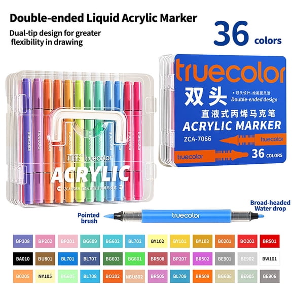 Truecolor ZCA-7066  Dual-Tip Direct-Flow Acrylic Markers with Carry Handle Case