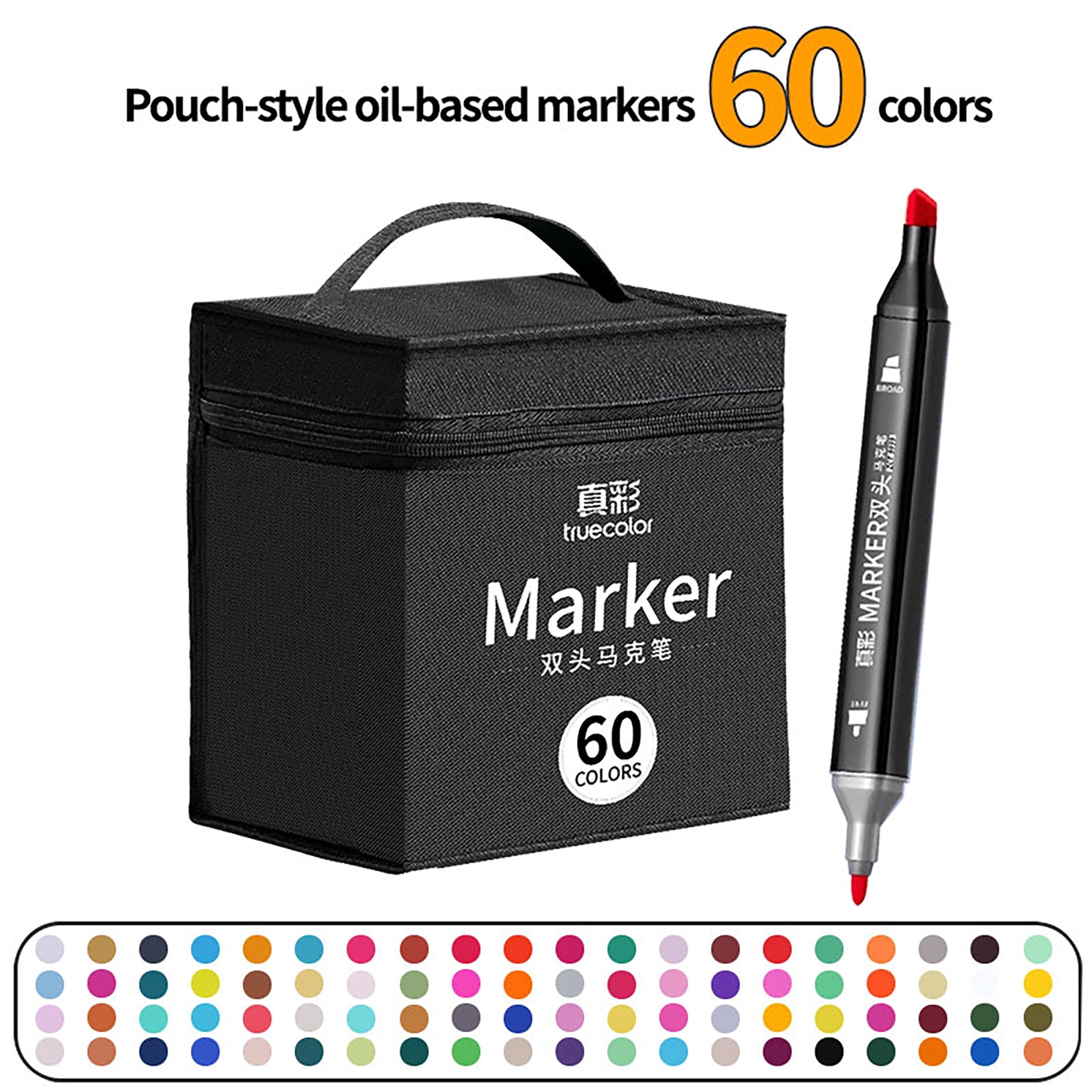 Truecolor ZCT-9999 Markers, Oil-Based Dual Tip, with Portable Bag for Students and Designers