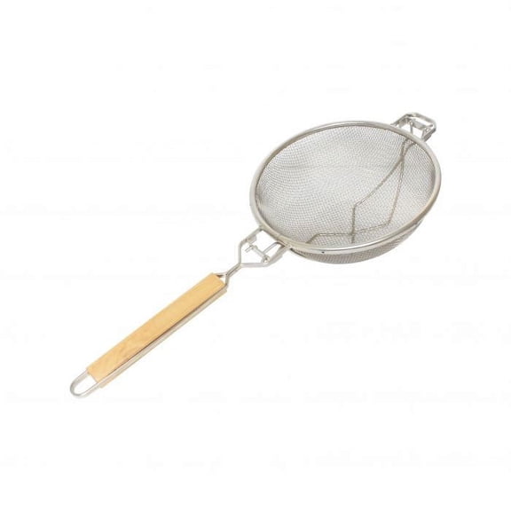 Truecraftware 10 1/2 -Inch Reinforced Fine Double Mesh Strainer, Nickel Plated with 13 Flat Wooden Handle