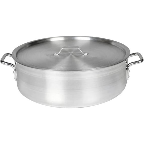 Truecraftware – 35 qt. Aluminum Brazier Pot with Cover/Lid Heavy Weight Braiser Pan Mirror Finished NSF
