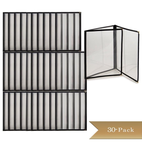 Truecraftware - 8 1/2" x 11" - 3 Fold Panels Menu Cover, Black Color- Set of 30