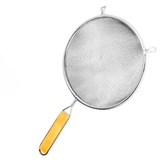 Truecraftware 8 -Inch Fine Double Mesh Strainer, Tin Mesh with 6" Flat Wooden Handle