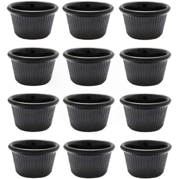 Truecraftware  Set of 12- Fluted Ramekin 1-1/2 oz. Black Color Melamine - Individual Condiments Ramekins Portion Dipping Sauce