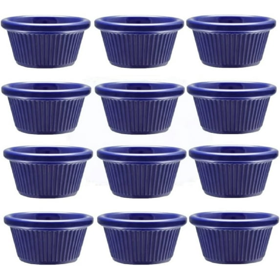 Truecraftware – Set of 12- Fluted Ramekin 3 oz. Cobalt Blue Color Melamine - Individual Condiments Ramekins Portion Dipping Sauce