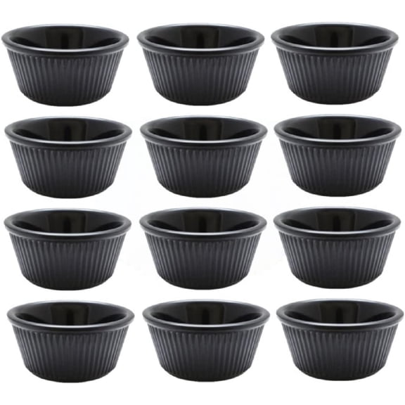 Truecraftware  Set of 12- Fluted Ramekin 4 oz. Black Color Melamine - Individual Condiments Ramekins Portion Dipping Sauce
