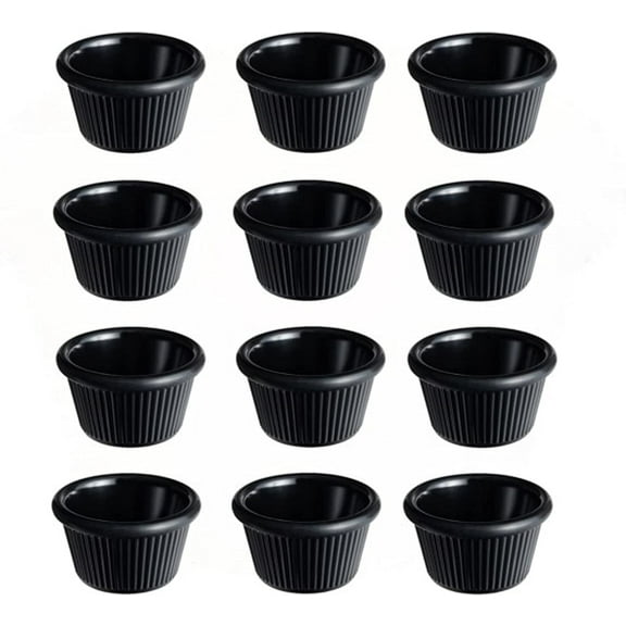 Truecraftware - Set of 12- Plastic 1-1/2 oz. Fluted Ramekin Black Color-  Individual Condiments Ramekins Portion Dipping Sauce