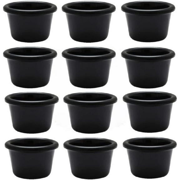 Truecraftware  Set of 12- Smooth Ramekin 1-1/2 oz. Black Color Melamine - Individual Condiments Ramekins Portion Dipping Sauce