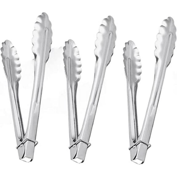 Truecraftware Set of 3- Heavy Duty Stainless Steel 12" Flat Spring Utility Tong with Locking Ring - Food Tongs for Cooking Grilling Barbecue Buffet