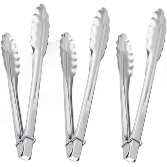 Truecraftware Set of 3- Stainless Steel 16" Flat Spring Utility Tong with Locking Ring - Food Tongs for Cooking Grilling Barbecue Buffet
