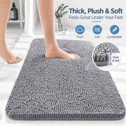 Truelife Chenille Bath Rug 30x20 Inches, Non-Slip Rubber Backing, Quick Dry Absorbent Microfiber Bath Mat, Machine Washable for Bathroom Floor, Gray