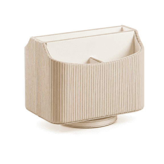 Truelife PU Leather 360° Rotating Remote Control Holder, Desk Storage Caddy for Bedside Nightstand, Home Office Table Organizer (Beige)
