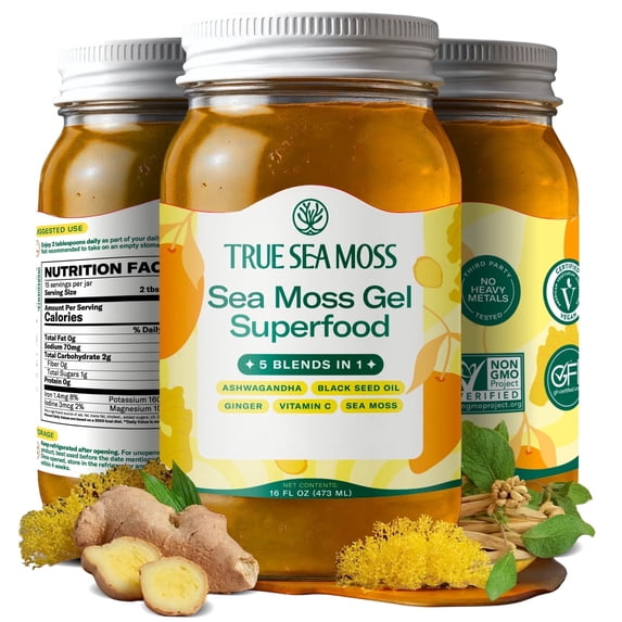TrueSeaMoss Wildcrafted Irish Sea Moss Gel Superfood - Ashwagandha, Pack of 1 Organic Seamoss - Made in USA