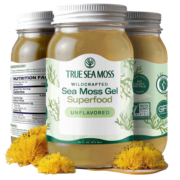 TrueSeaMoss Wildcrafted Irish Sea Moss Gel 16 oz Raw Superfood for