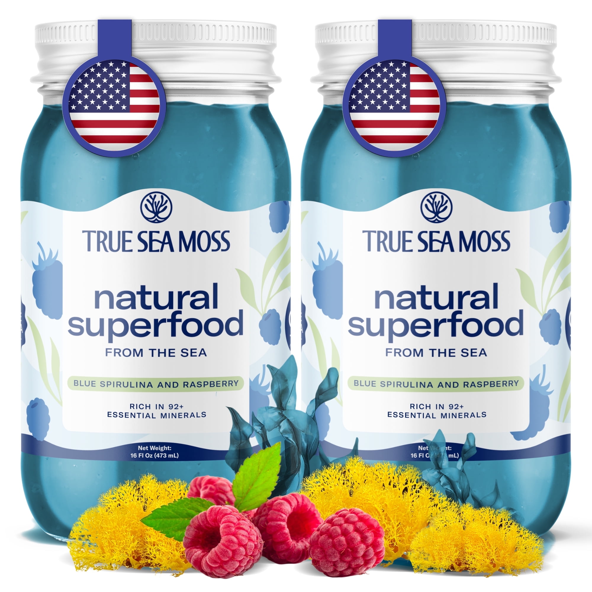 Trueseamoss Wildcrafted Sea Moss Gel with Blue Spirulina/Raspberry ...