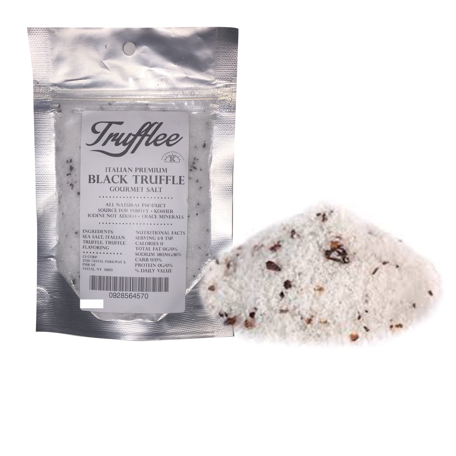 Truffle Salt  - Mouthwatering Topping - Black Truffles & Kosher Sea Salt Perfectly Combined - Highly Rated - 3 oz.