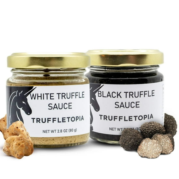 Truffletopia | Black & White Truffle Sauce Gift Set Sampler | 2 Sauces, 2.8 oz Each