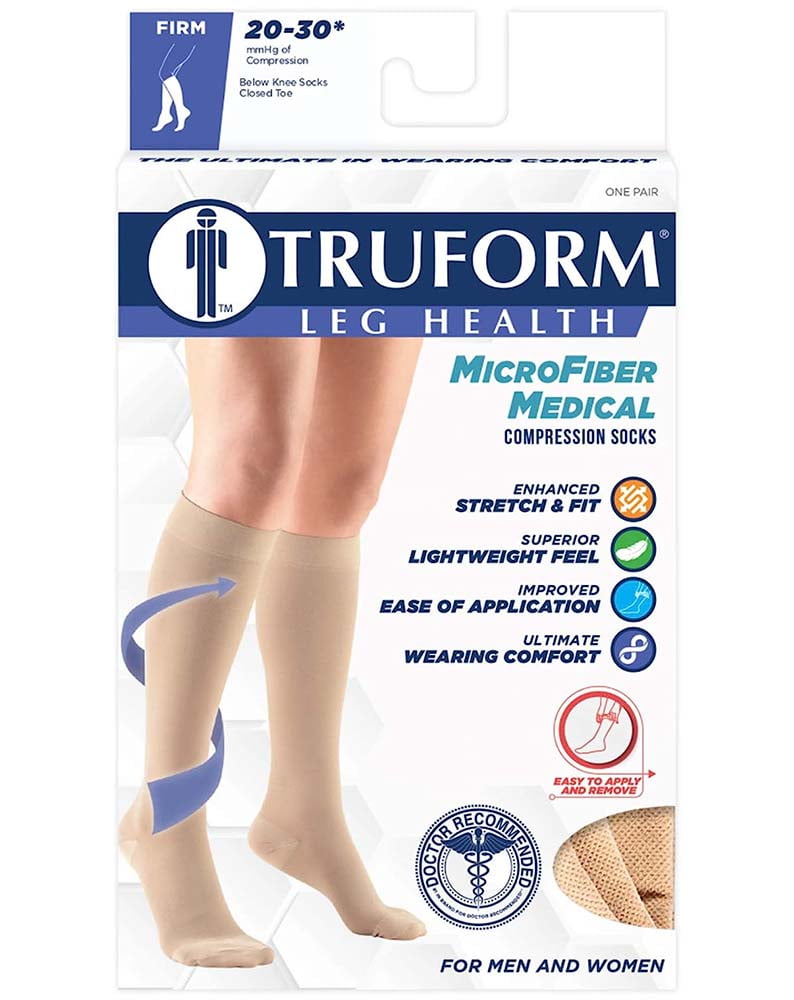 Truform Compression Stockings, Knee High, 20-30 mmHg, Closed Toe, Black ...
