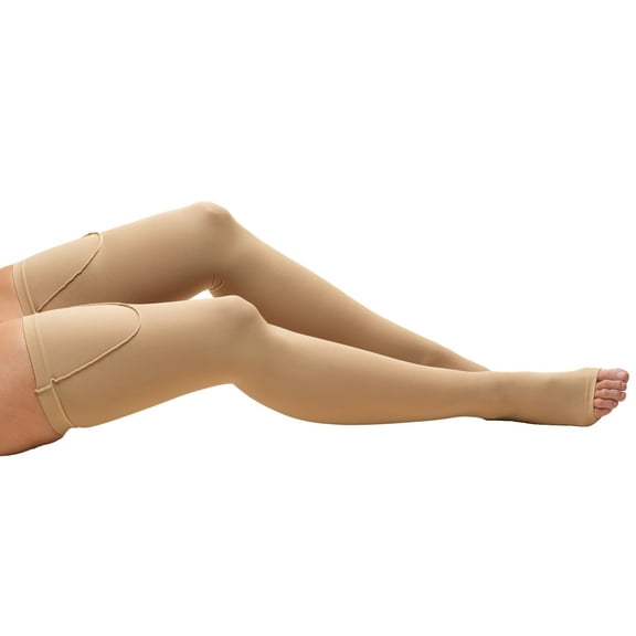 Truform Anti-Embolism Thigh Length Stockings, Open Toe: 18 mmHg, Beige, Small