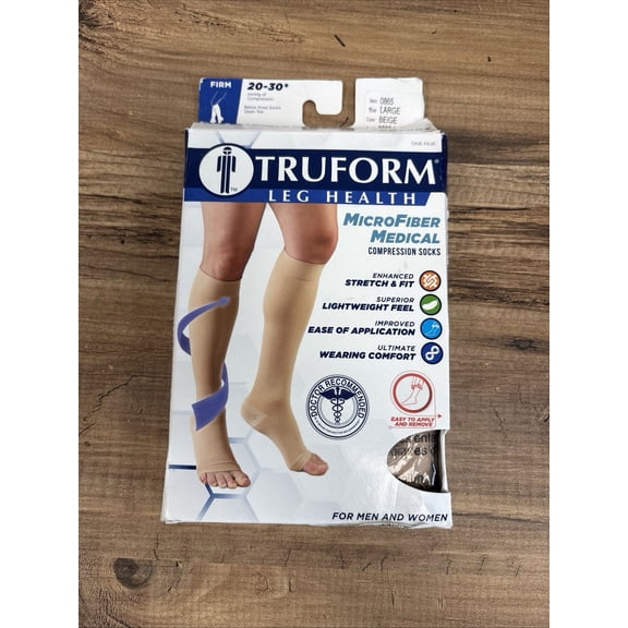 Truform Below Knee Open Toe Stockings, 20-30 mmHg, Large, Beige
