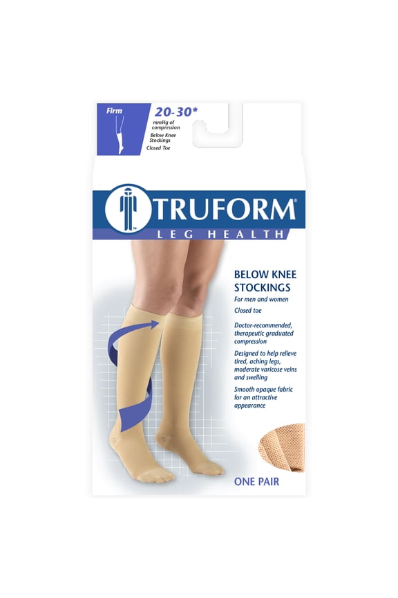 Compression Stockings, Unisex, Knee High, Closed Toe, 20-30 mmHg, Beige, Large