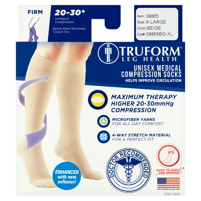 Truform Firm Strength Compression Socks, 20-30 Mmhg, Unisex, Knee High ...