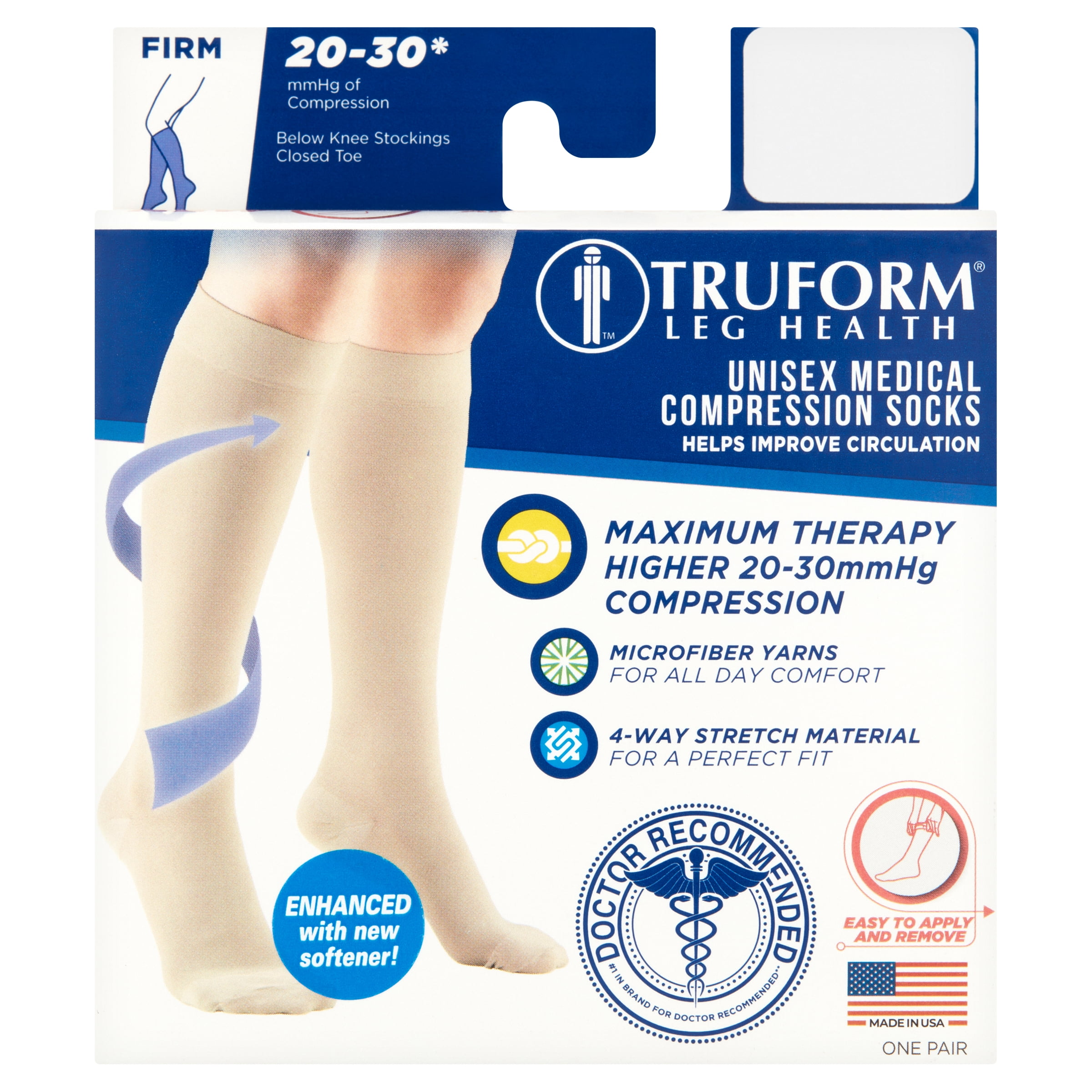 Truform Firm Strength Compression Socks, Knee High, Closed Toe, Beige