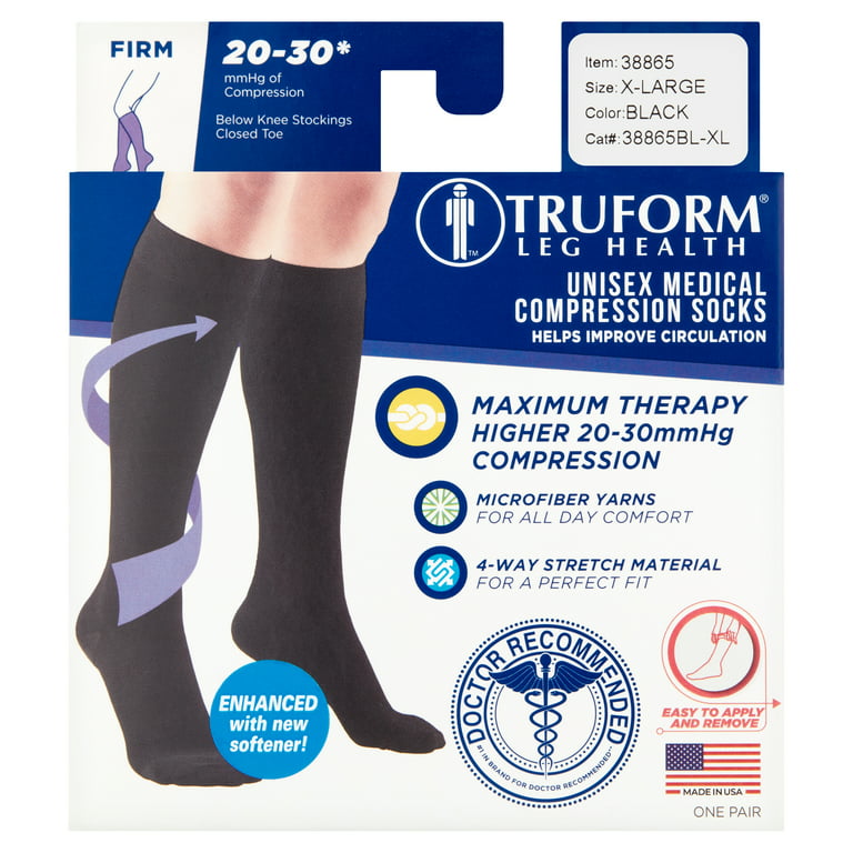 Truform Firm Strength Compression Socks, Knee High, Closed Toe, Black,  X-Large